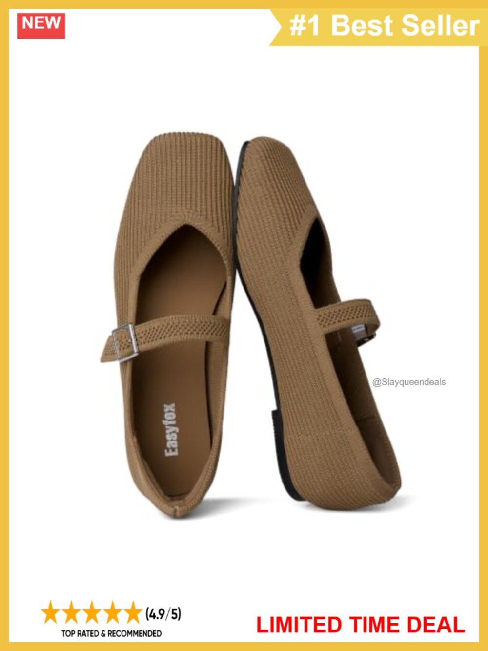 Knit Mary Jane Flats Square Toe Buckle Ballerina Shoes